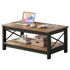 Table basse de ferme à montants en X – Noir / Gris / Marron / Blanc / Chêne foncé, 2 niveaux, 2–4 places