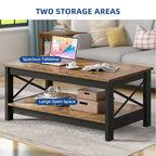 Table basse de ferme à montants en X – Noir / Gris / Marron / Blanc / Chêne foncé, 2 niveaux, 2–4 places