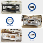 Table basse de ferme à montants en X – Noir / Gris / Marron / Blanc / Chêne foncé, 2 niveaux, 2–4 places