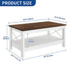 Table basse de ferme à montants en X – Noir / Gris / Marron / Blanc / Chêne foncé, 2 niveaux, 2–4 places