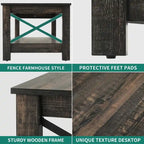 Table basse de ferme à montants en X – Noir / Gris / Marron / Blanc / Chêne foncé, 2 niveaux, 2–4 places