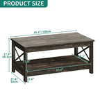 Table basse de ferme à montants en X – Noir / Gris / Marron / Blanc / Chêne foncé, 2 niveaux, 2–4 places