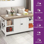 Table basse de ferme à montants en X – Noir / Gris / Marron / Blanc / Chêne foncé, 2 niveaux, 2–4 places