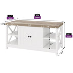 Table basse de ferme à montants en X – Noir / Gris / Marron / Blanc / Chêne foncé, 2 niveaux, 2–4 places