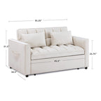 Causeuse-lit convertible en velours capitonné – Beige / Bleu / Gris, lit gigogne, 2 places
