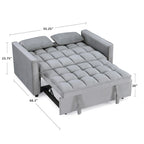 Causeuse-lit convertible en velours capitonné – Beige / Bleu / Gris, lit gigogne, 2 places
