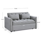 Causeuse-lit convertible en velours capitonné – Beige / Bleu / Gris, lit gigogne, 2 places