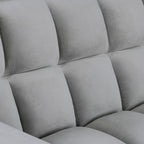 Causeuse-lit convertible en velours capitonné – Beige / Bleu / Gris, lit gigogne, 2 places