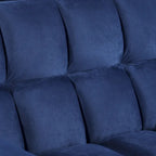Causeuse-lit convertible en velours capitonné – Beige / Bleu / Gris, lit gigogne, 2 places