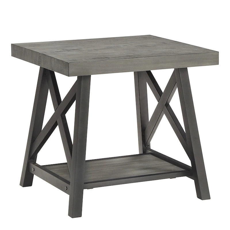 Table d'appoint rustique en X avec étagère – Chêne / Marron / Gris / Noir / Béton, style industriel, 1 place