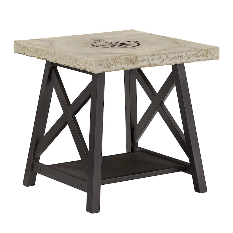 Table d'appoint rustique en X avec étagère – Chêne / Marron / Gris / Noir / Béton, style industriel, 1 place