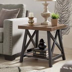 Table d'appoint rustique en X avec étagère – Chêne / Marron / Gris / Noir / Béton, style industriel, 1 place
