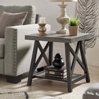 Table d'appoint rustique en X avec étagère – Chêne / Marron / Gris / Noir / Béton, style industriel, 1 place