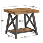Table d'appoint rustique en X avec étagère – Chêne / Marron / Gris / Noir / Béton, style industriel, 1 place
