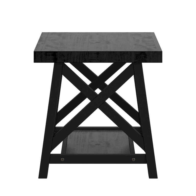 Table d'appoint rustique en X avec étagère – Chêne / Marron / Gris / Noir / Béton, style industriel, 1 place