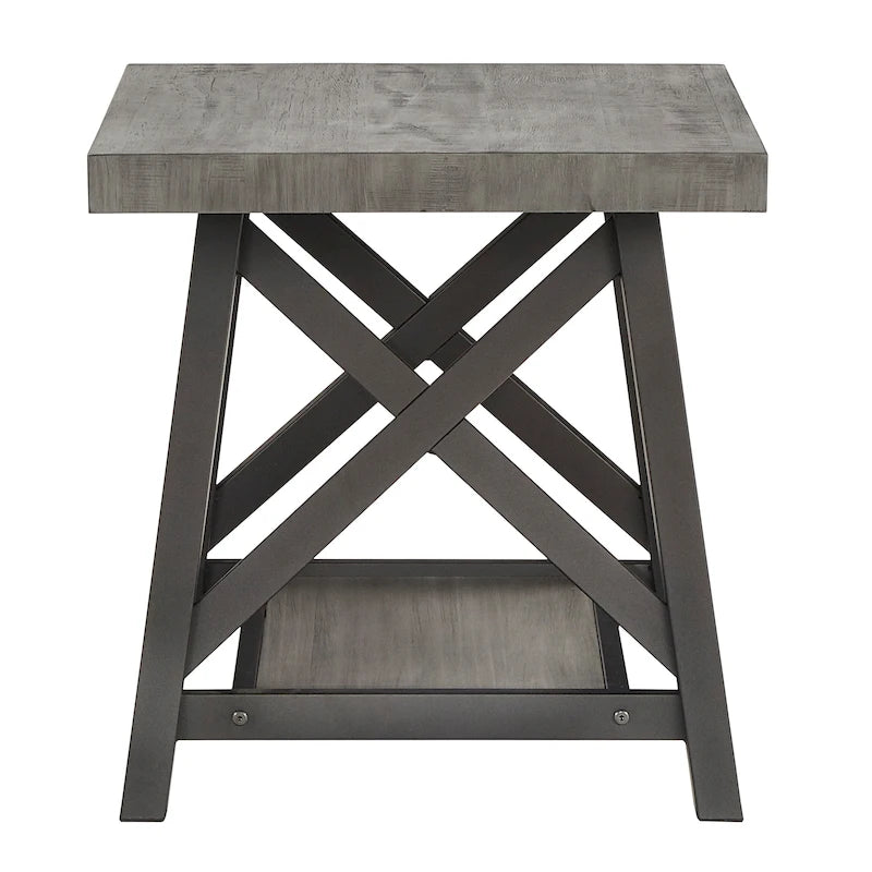 Table d'appoint rustique en X avec étagère – Chêne / Marron / Gris / Noir / Béton, style industriel, 1 place