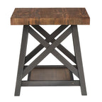 Table d'appoint rustique en X avec étagère – Chêne / Marron / Gris / Noir / Béton, style industriel, 1 place