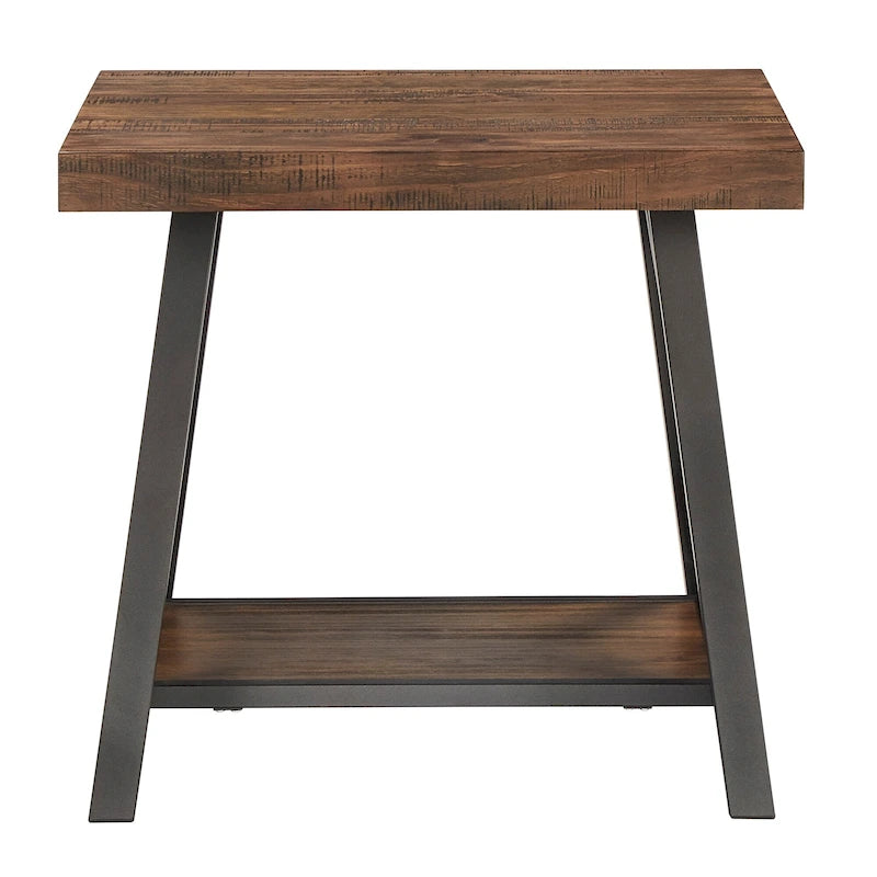 Table d'appoint rustique en X avec étagère – Chêne / Marron / Gris / Noir / Béton, style industriel, 1 place