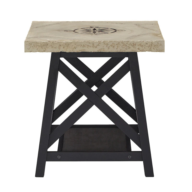 Table d'appoint rustique en X avec étagère – Chêne / Marron / Gris / Noir / Béton, style industriel, 1 place