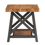 Table d'appoint rustique en X avec étagère – Chêne / Marron / Gris / Noir / Béton, style industriel, 1 place