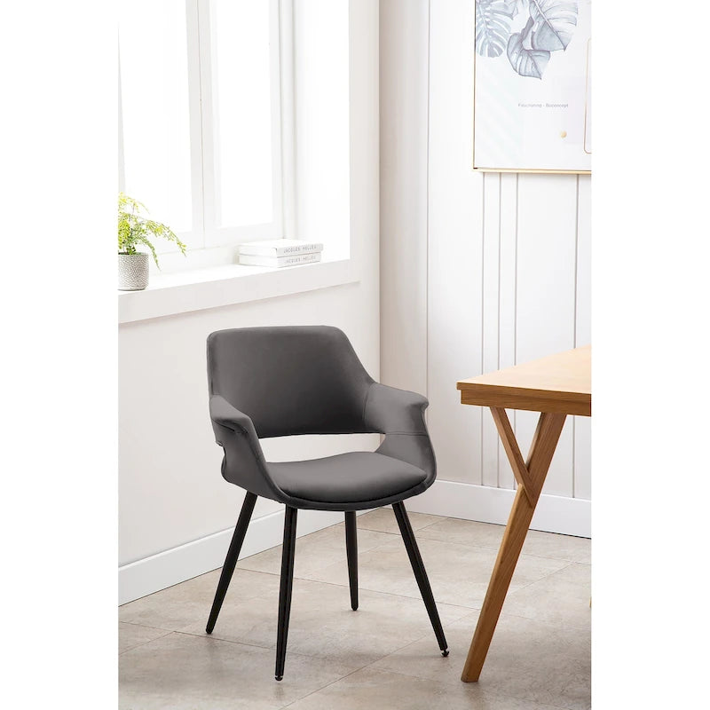 Chaise de salle à manger mi-siècle en velours avec accoudoirs – Vert / Rose / Champagne / Gris foncé, 1 place