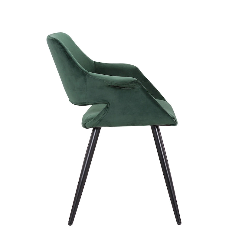 Chaise de salle à manger mi-siècle en velours avec accoudoirs – Vert / Rose / Champagne / Gris foncé, 1 place