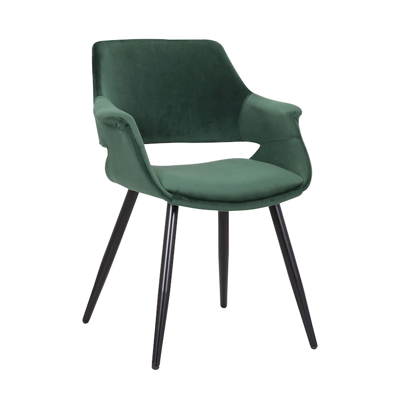 Chaise de salle à manger mi-siècle en velours avec accoudoirs – Vert / Rose / Champagne / Gris foncé, 1 place
