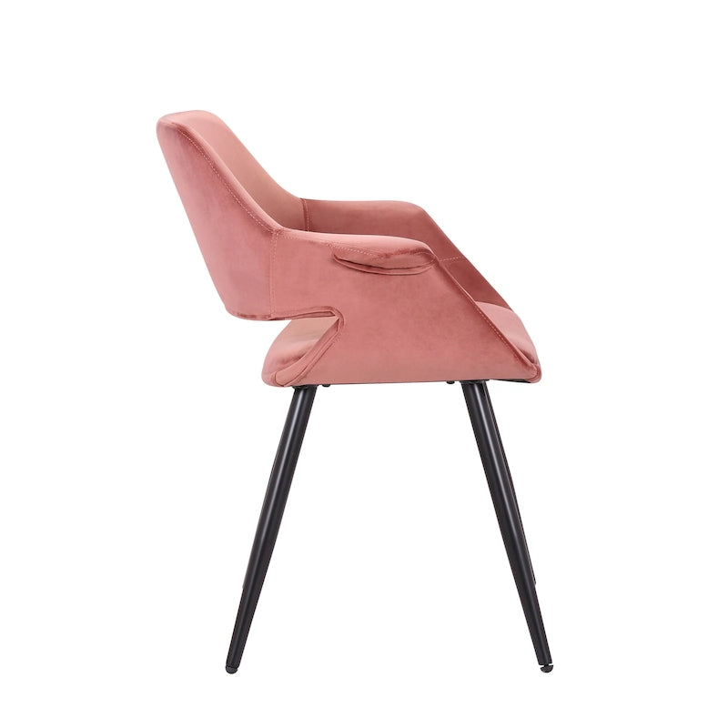 Chaise de salle à manger mi-siècle en velours avec accoudoirs – Vert / Rose / Champagne / Gris foncé, 1 place