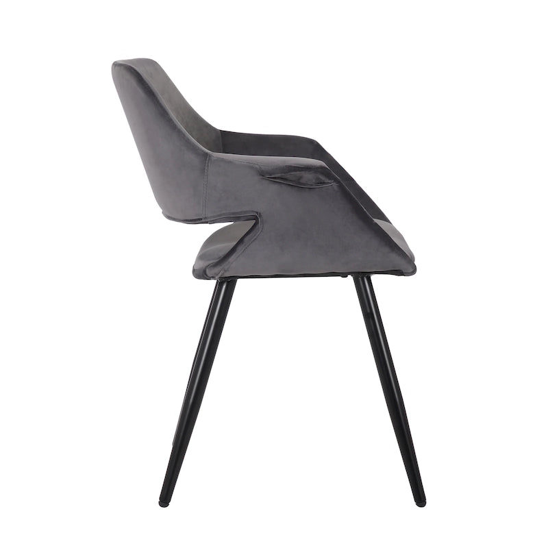 Chaise de salle à manger mi-siècle en velours avec accoudoirs – Vert / Rose / Champagne / Gris foncé, 1 place