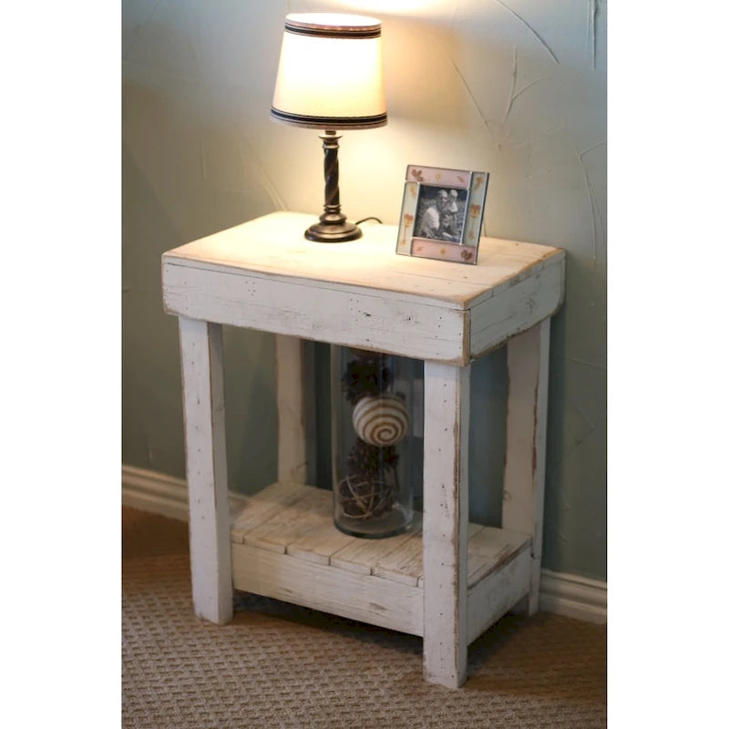 Table d'appoint rustique en bois de récupération – Blanc/Marron, 2 niveaux, 1 place