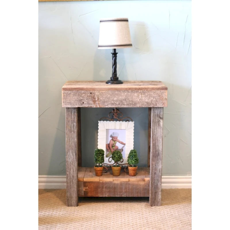 Table d'appoint rustique en bois de récupération – Blanc/Marron, 2 niveaux, 1 place