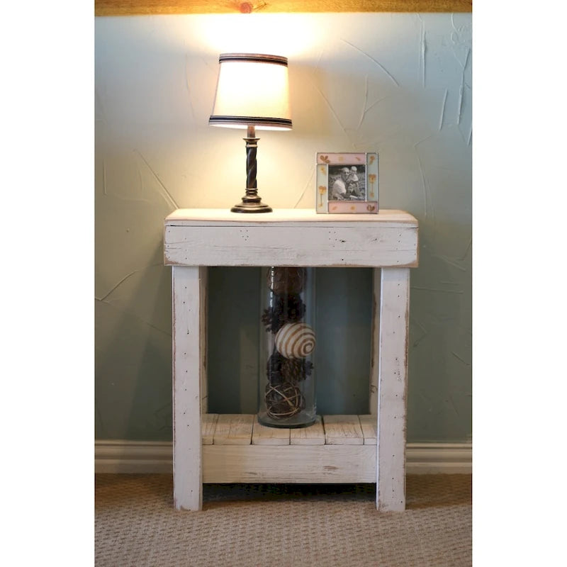 Table d'appoint rustique en bois de récupération – Blanc/Marron, 2 niveaux, 1 place