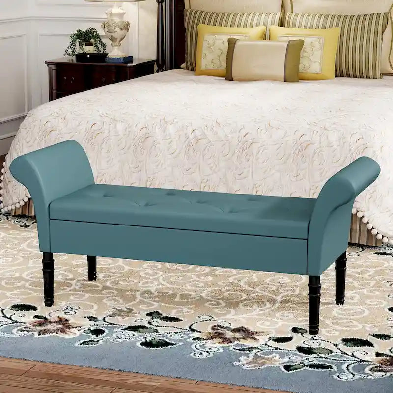 Banc-ottoman de rangement capitonné avec accoudoirs – Noir / Fauve / Bleu-vert / Gris, similicuir, 2 à 3 places