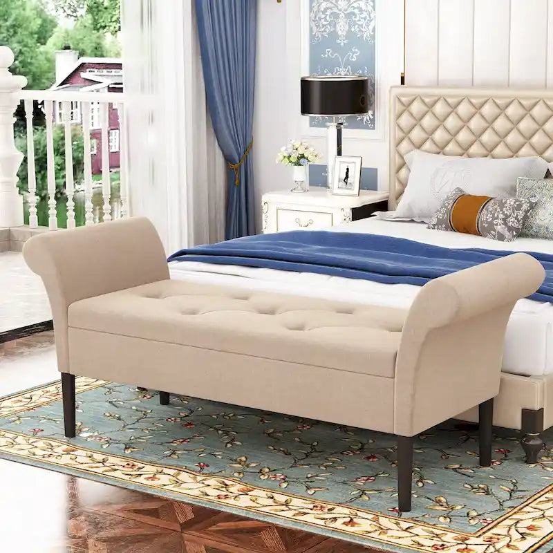 Banc-ottoman de rangement capitonné avec accoudoirs – Noir / Fauve / Bleu-vert / Gris, similicuir, 2 à 3 places