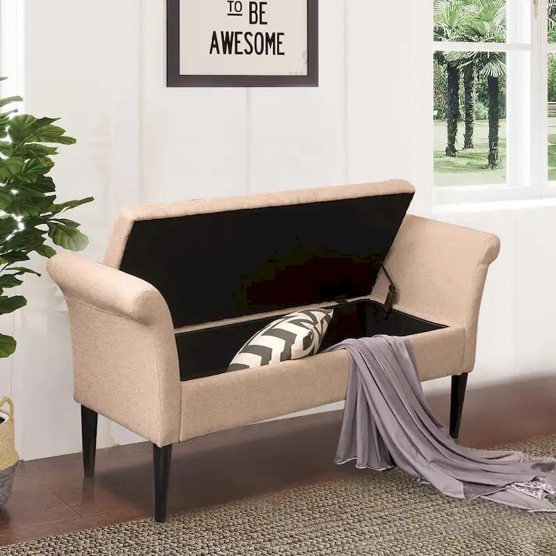 Banc-ottoman de rangement capitonné avec accoudoirs – Noir / Fauve / Bleu-vert / Gris, similicuir, 2 à 3 places