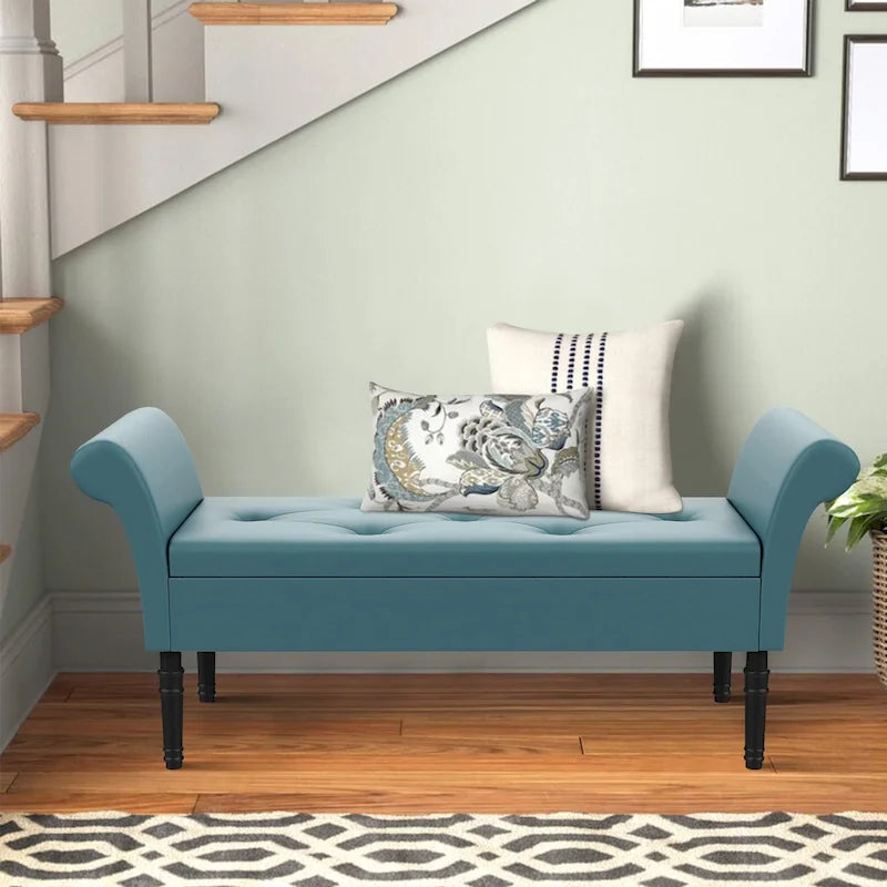 Banc-ottoman de rangement capitonné avec accoudoirs – Noir / Fauve / Bleu-vert / Gris, similicuir, 2 à 3 places