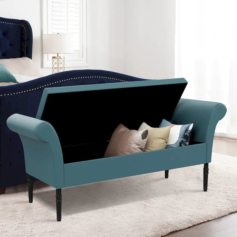 Banc-ottoman de rangement capitonné avec accoudoirs – Noir / Fauve / Bleu-vert / Gris, similicuir, 2 à 3 places