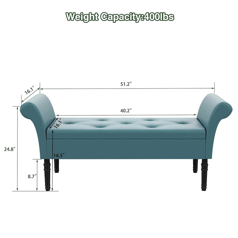 Banc-ottoman de rangement capitonné avec accoudoirs – Noir / Fauve / Bleu-vert / Gris, similicuir, 2 à 3 places