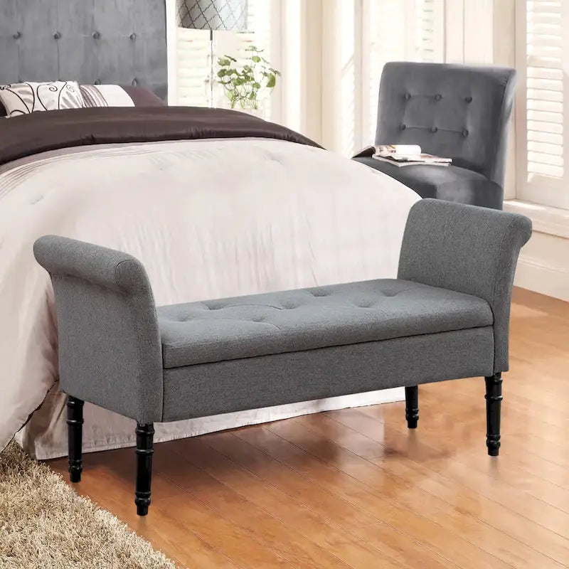 Banc-ottoman de rangement capitonné avec accoudoirs – Noir / Fauve / Bleu-vert / Gris, similicuir, 2 à 3 places