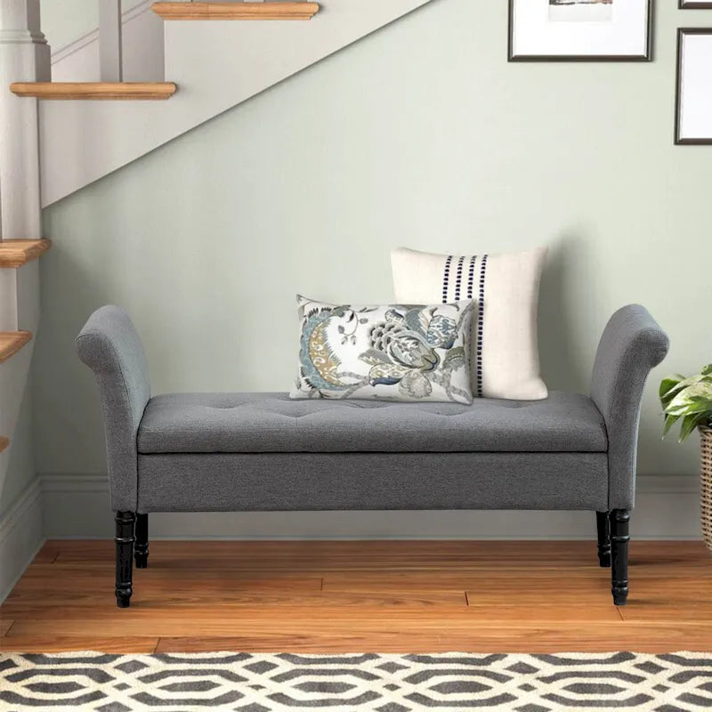 Banc-ottoman de rangement capitonné avec accoudoirs – Noir / Fauve / Bleu-vert / Gris, similicuir, 2 à 3 places