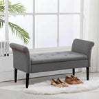 Banc-ottoman de rangement capitonné avec accoudoirs – Noir / Fauve / Bleu-vert / Gris, similicuir, 2 à 3 places