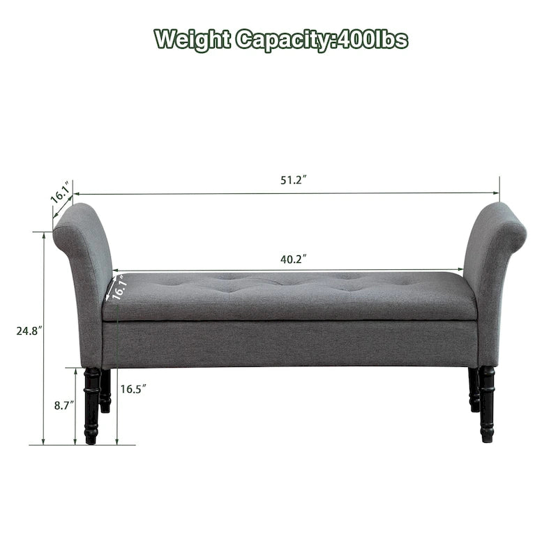 Banc-ottoman de rangement capitonné avec accoudoirs – Noir / Fauve / Bleu-vert / Gris, similicuir, 2 à 3 places