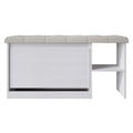 Banc à chaussures 3 niveaux avec tiroirs basculants – Blanc / Gris clair / Gris foncé, Dessus rembourré, 1 place assise