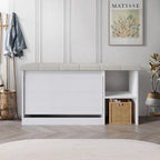 Banc à chaussures 3 niveaux avec tiroirs basculants – Blanc / Gris clair / Gris foncé, Dessus rembourré, 1 place assise