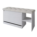 Banc à chaussures 3 niveaux avec tiroirs basculants – Blanc / Gris clair / Gris foncé, Dessus rembourré, 1 place assise