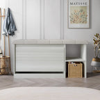 Banc à chaussures 3 niveaux avec tiroirs basculants – Blanc / Gris clair / Gris foncé, Dessus rembourré, 1 place assise