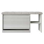 Banc à chaussures 3 niveaux avec tiroirs basculants – Blanc / Gris clair / Gris foncé, Dessus rembourré, 1 place assise