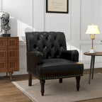 Fauteuil d'appoint en similicuir capitonné avec clous décoratifs – Beige / Marron / Noir, pieds sculptés, 1 place
