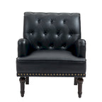 Fauteuil d'appoint en similicuir capitonné avec clous décoratifs – Beige / Marron / Noir, pieds sculptés, 1 place