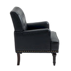 Fauteuil d'appoint en similicuir capitonné avec clous décoratifs – Beige / Marron / Noir, pieds sculptés, 1 place